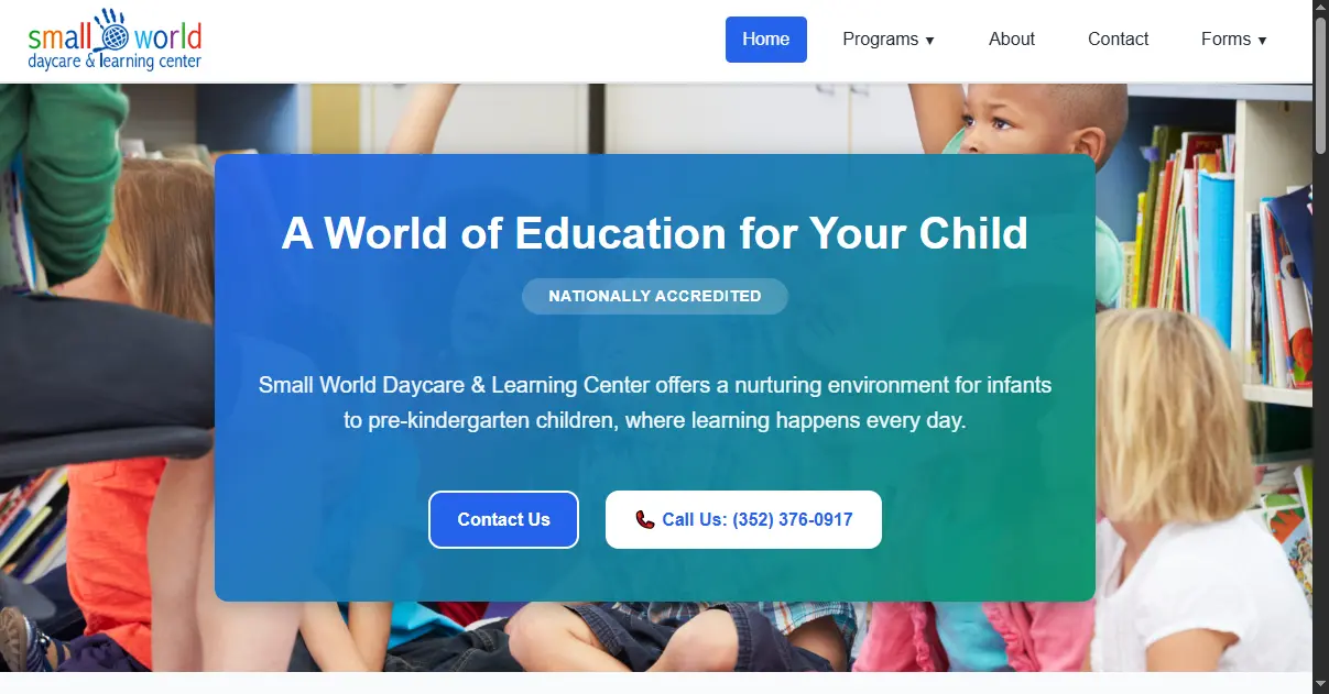 Small World Daycare and Learning Center website screenshot